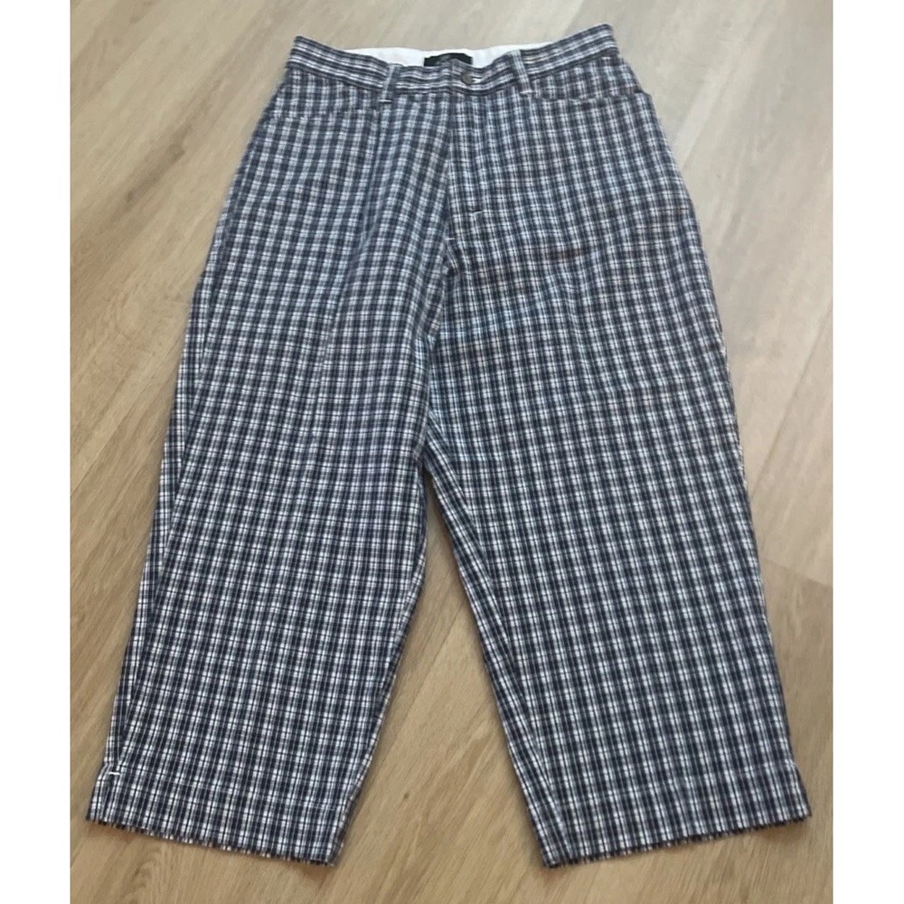 Vintage Lee Khakis Women's 8M Blue Plaid High Rise Capri Shorts Pants